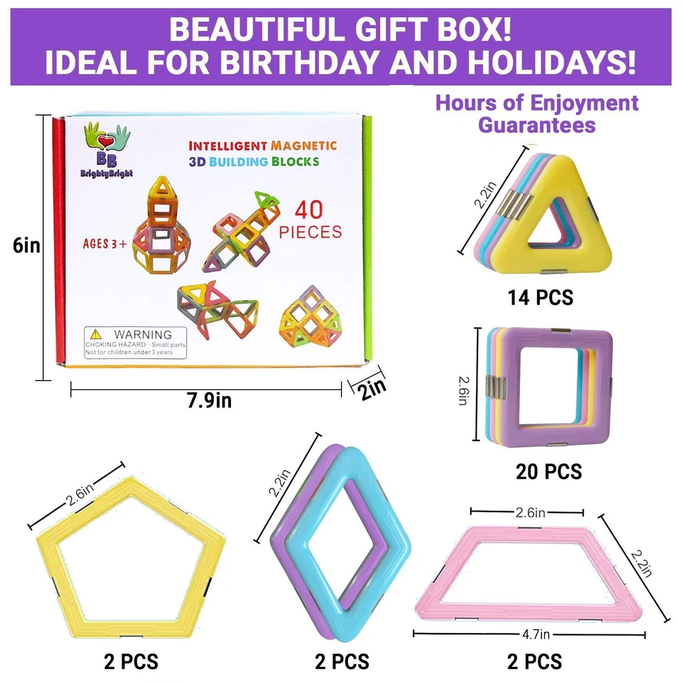 40 Pcs Learning Building Blocks Tiles Kids Toys Gifts For Boy Girls 3-9 Year Old - Image 3 of 4