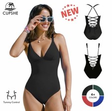 One Piece Women's Black Bathing Suit Swimwear Plus Size Tummy Control With Back