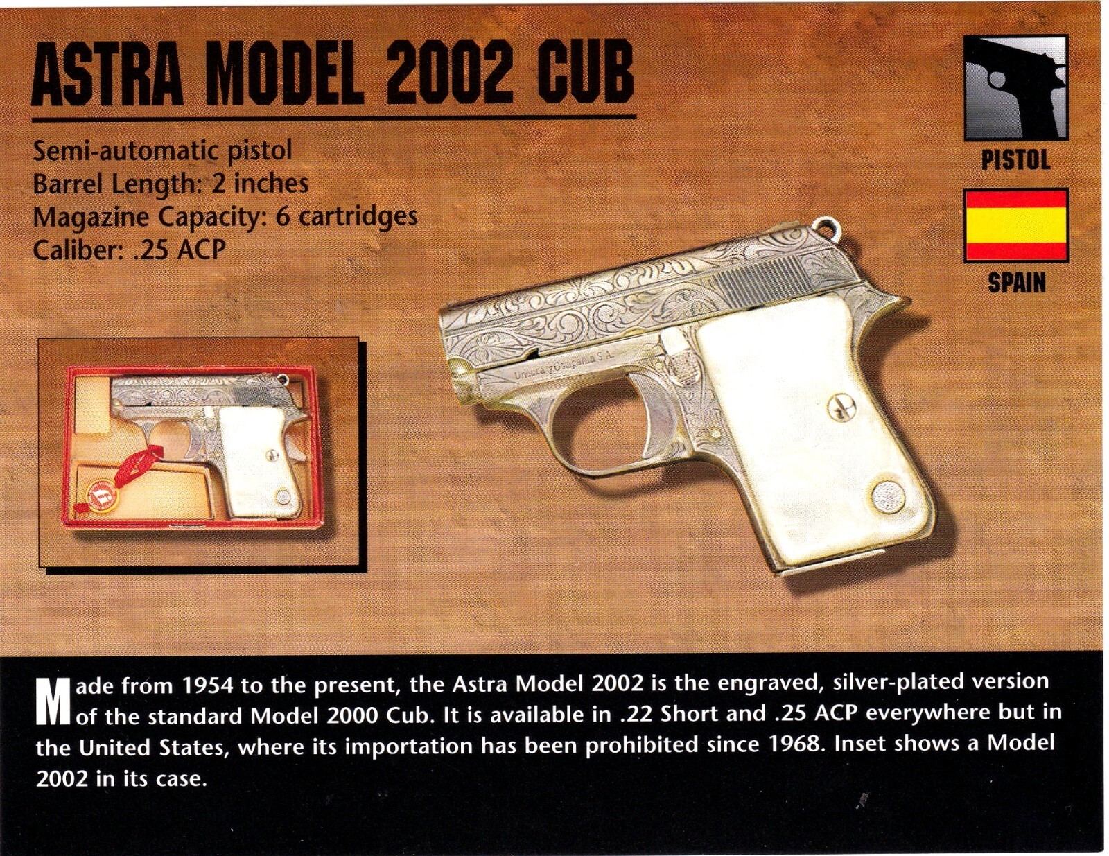 Astra Model 2002 Cub Pistol Classic Firearms Photo Card u