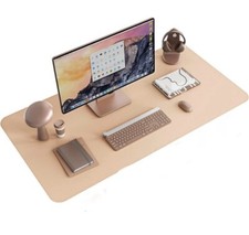 NEW Dual-Sided Desk Pad Leather Desk Mat Natural Cork Apricot Waterproof 36"x17"