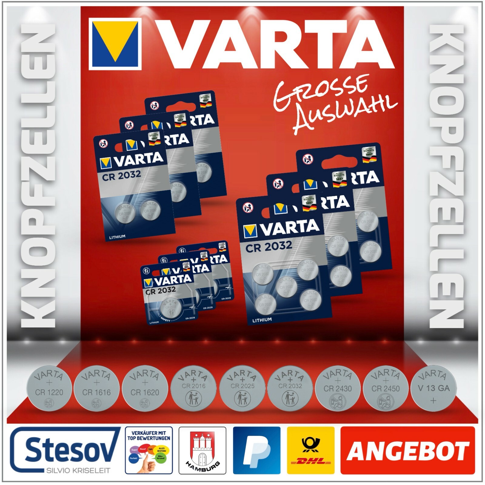 Thumbnail - Varta Knopfzellen Cr1620 Cr2025 Cr2032 Cr2430 Cr2450 Lr44 Batterien