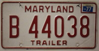 Maryland Nummernschild USA Trailer 1977 Kennzeichen U.S. License Plate B44038