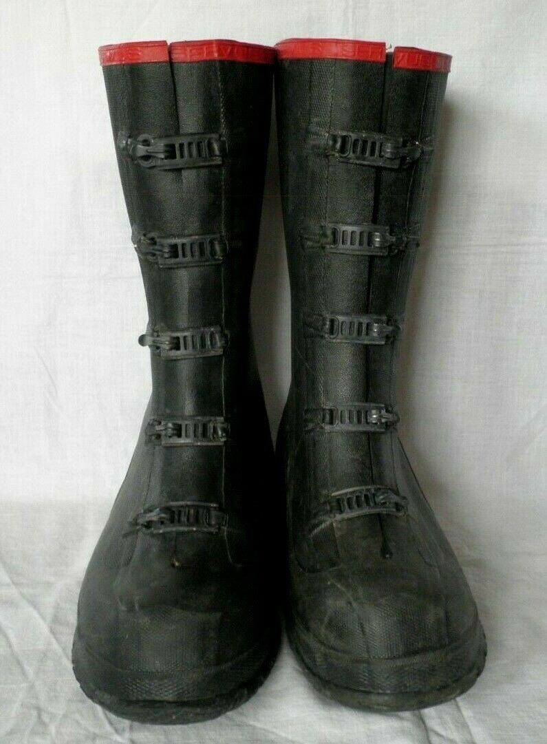 MEN'S SERVUS 5-BUCKLE BLACK RUBBER OVERSHOES SIZE 14 1/2