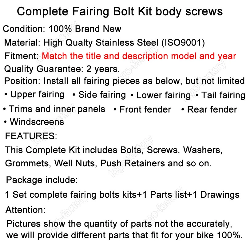 Stainless Fairing Bolt Kit Body Screws Fit For 2004 2005 Suzuki GSXR600 GSXR750  - Image 3 of 4