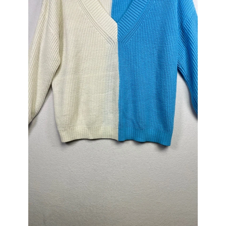 NY and Company Colorblock Staple Sweater Womens XXL Cream Blue Overside Cozy - Image 4 of 4