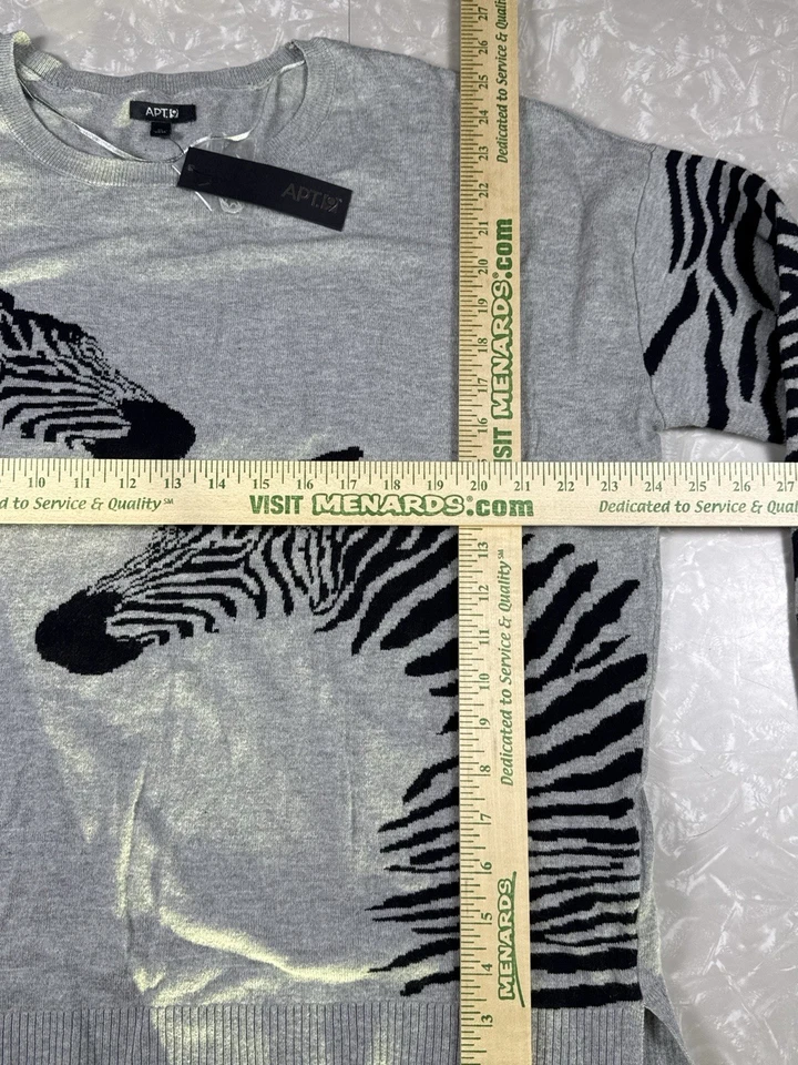 Apt. Suéter Pullover 9 Estampado Cebra Para Mujer XL Gráfico Nuevo Con Etiquetas Gris Negro Tejido Foto 3 de 4