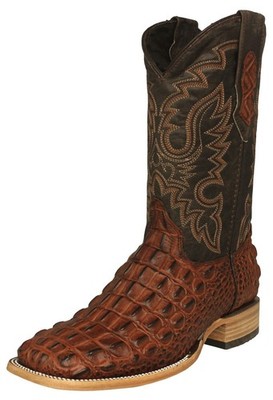 Mens Cognac Alligator Back Print Genuine Leather Cowboy Dress Boots Square Botas