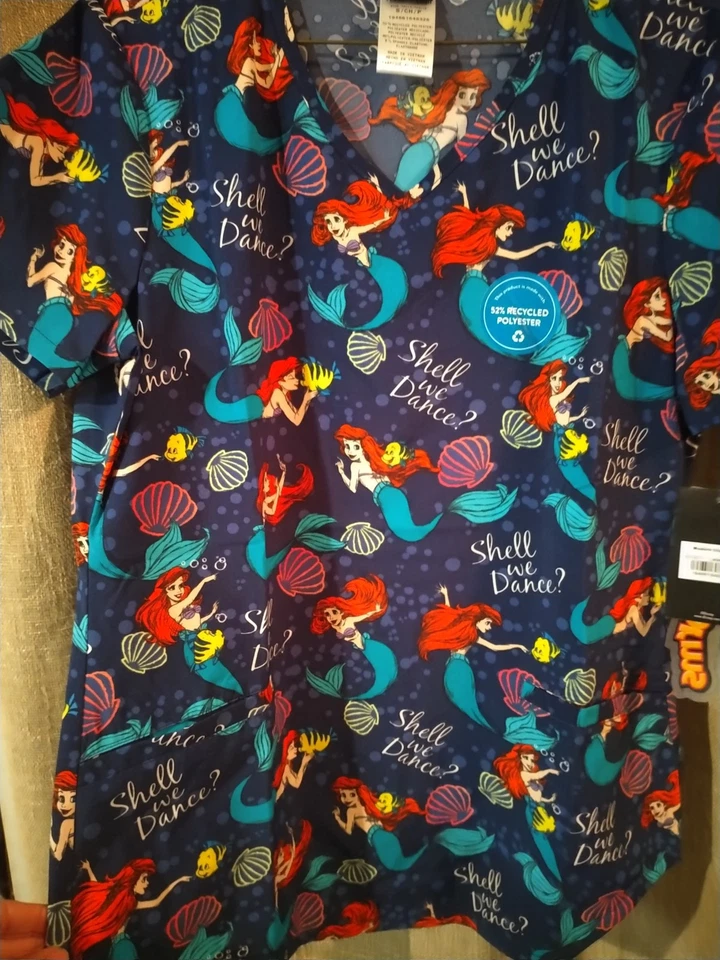 Ariel Cherokee Scrubs Tooniforms Disney Little Mermaid V Neck Top TF737 New P1 - Image 2 of 4