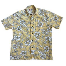 Hilo Hattie The Hawaiian Original Mens Yellow Hibiscus Floral Shirt M USA Made