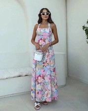 ZARA XS,S, M, L, WOMAN SS25 PRINTED LINEN MIDI DRESS MULTICOLORED | 6962/031 NEW