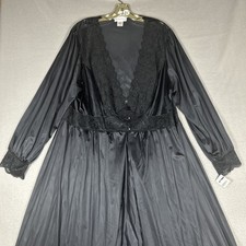 Shadowline Nightgown Lace Bodice Maxi Women's 2X Longsleeve 58  Long Black