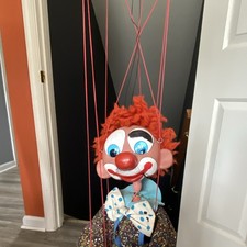 Clown Marionette String Puppet Red Hair Blue Outfit Shoes Bow Tie