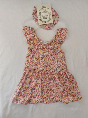 Forever Me Toddler Girl Multi-Color 2-Pc Floral Print Dress/Headband Set Sz 12M