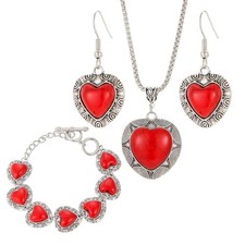 3 Piece Western Turquoise Jewelry Set s for Women, Heart-Shaped Aesthetic red