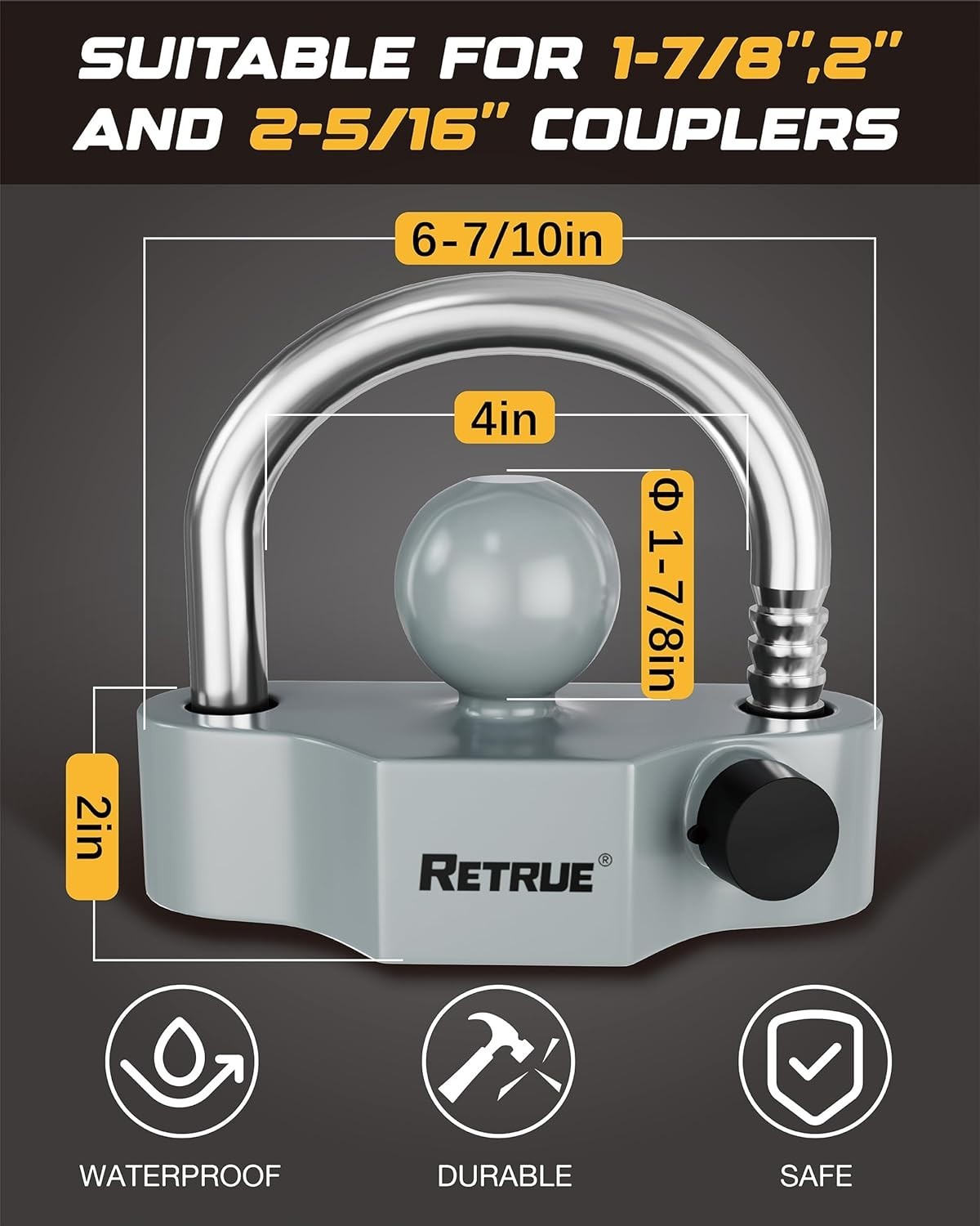 Candado Para Enganche De Remolque Se Adapta A Trail De Y La Mayo 1-7/8" 2"