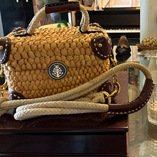 Womens Medium Woven Satchel Top Handle Bag Be...