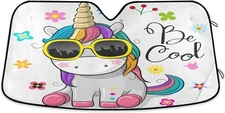 Cool Cartoon Flower Auto Front Windshield Sun Shade -Unicorn Flower