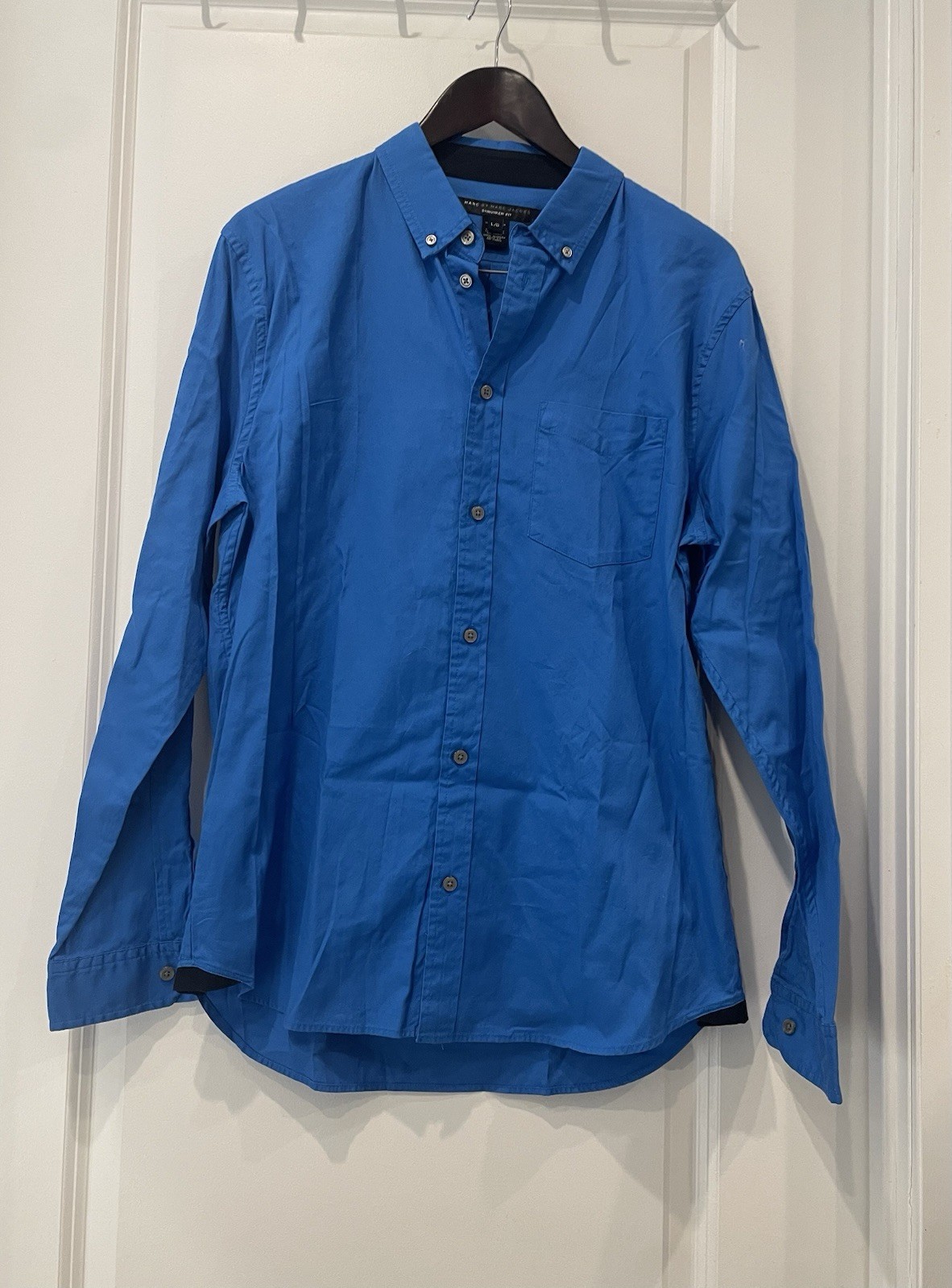 Marc by Marc Jacobs Men's Shrunken Fit Blue Cotton Button-Up Shirt L/G