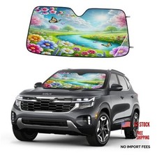 Flower Butterfly Scenery Sun Visor for Car Windshield Sun Shade Blocks UV A-012