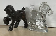 Vintage Heisey Oscar “Sparky” Plug Sassy Horse & Jet Black Pony Figurines-PAIR