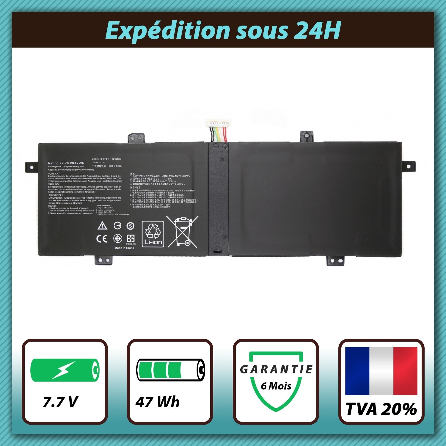 Batterie ZenBook 14 UX431DA Résout Coupure PC Portable C21N1833 47Wh