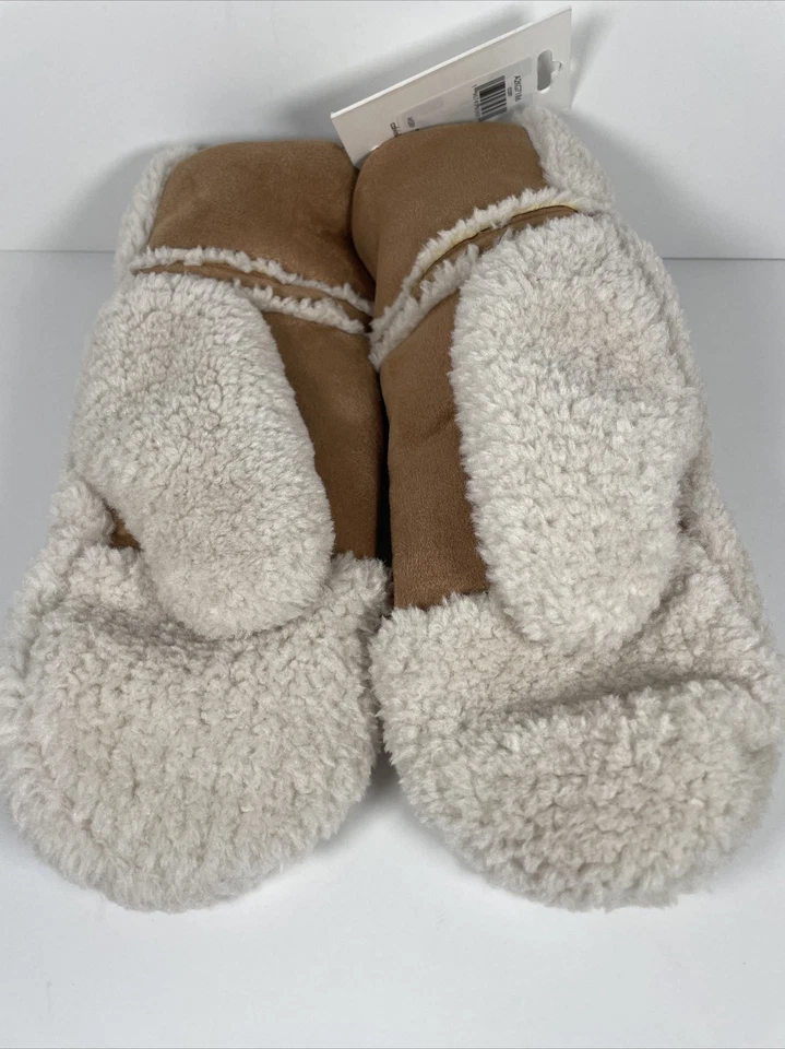 CALVIN KLEIN One Size Faux Shearling & Faux Suede with CK Logo Mittens New - Image 3 of 4