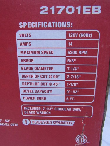 BAUER 21701EB 7 1/4" ELECTRIC CORDED CIRCULAR SAW new in box - Picture 5 of 5