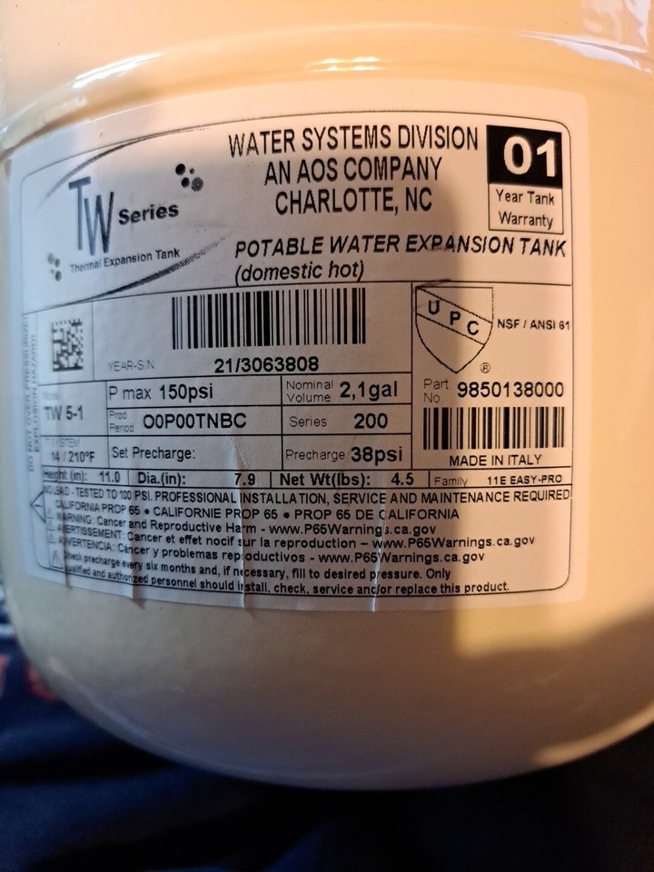 AO Smith Expansion Tank, TW51 Series , 2.1 gal, 150 psi eBay