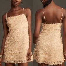 NWT Anthropologie 3D Floral Embellished Mini Dress in Peach - L