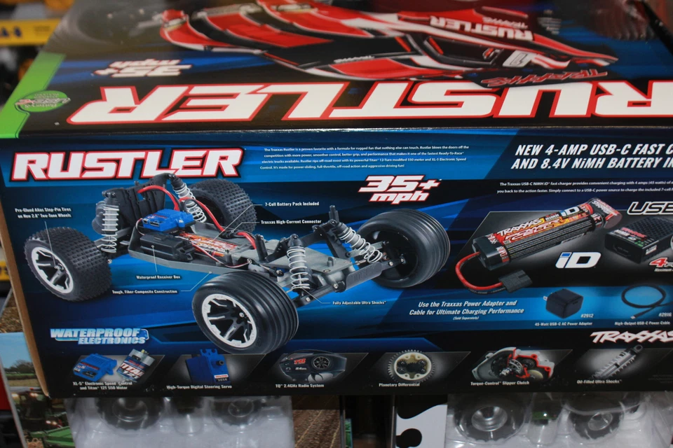 Traxxas 37054-8 Rustler Vert Stadium Truck Tq 2,4 GHZ 1:10 Neuf Emballage + Akku - Photo 4/4