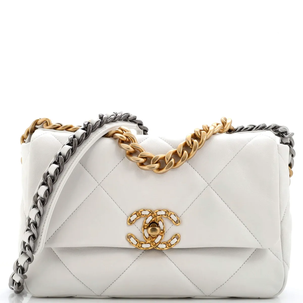 Chanel 19 Flap Bag Quilted Leather Medium White