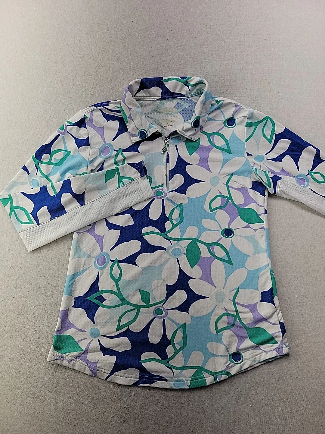 San Soleil Long Sleeve Mock Neck Sun Shirt w/Swarovski Zipper Pull UPF 50+ Small