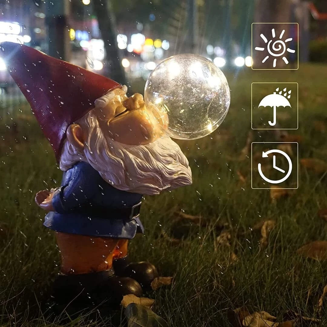 Garden Gnome Ornaments Bubble Solar Lights Statues Resin Gnomes Figurine LED