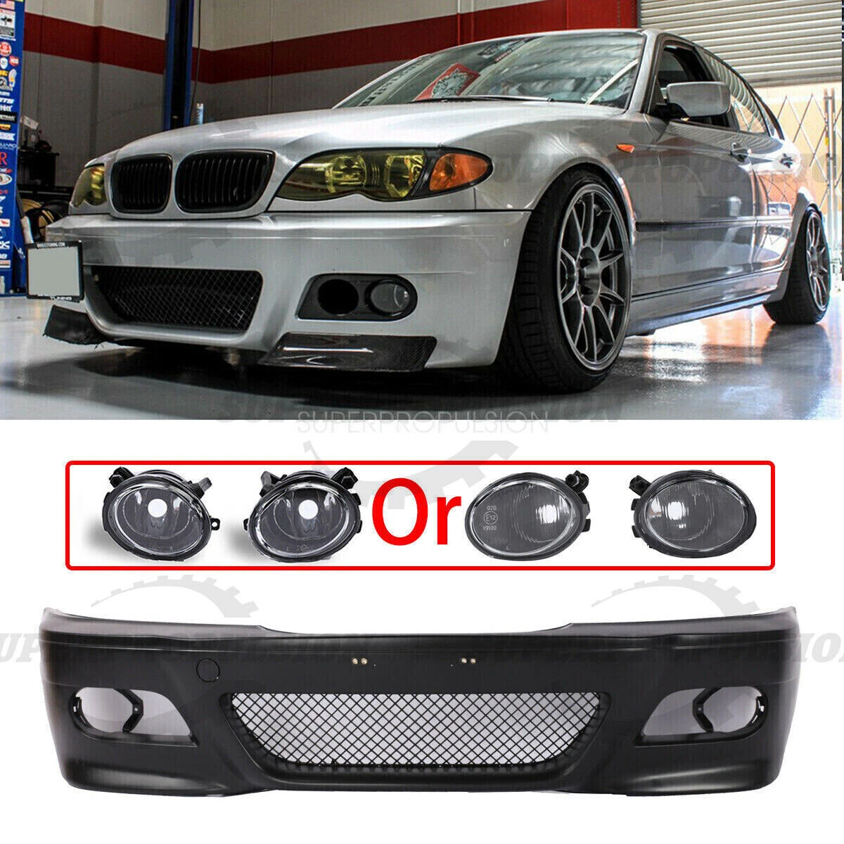 M3 Style Front Bumper Fog lights Dual Hole Covers Fit BMW E46 4dr