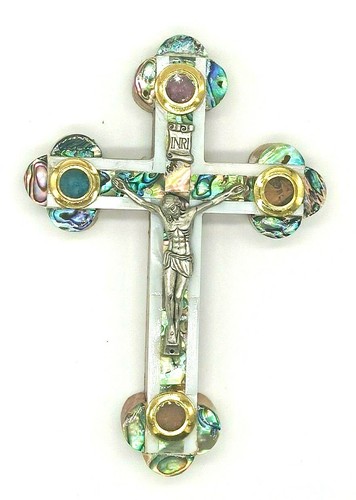 Cross Crucifix Wall Olive Wood Mother of Pearl Handmade Jerusalem Holy land - Picture 2 of 8