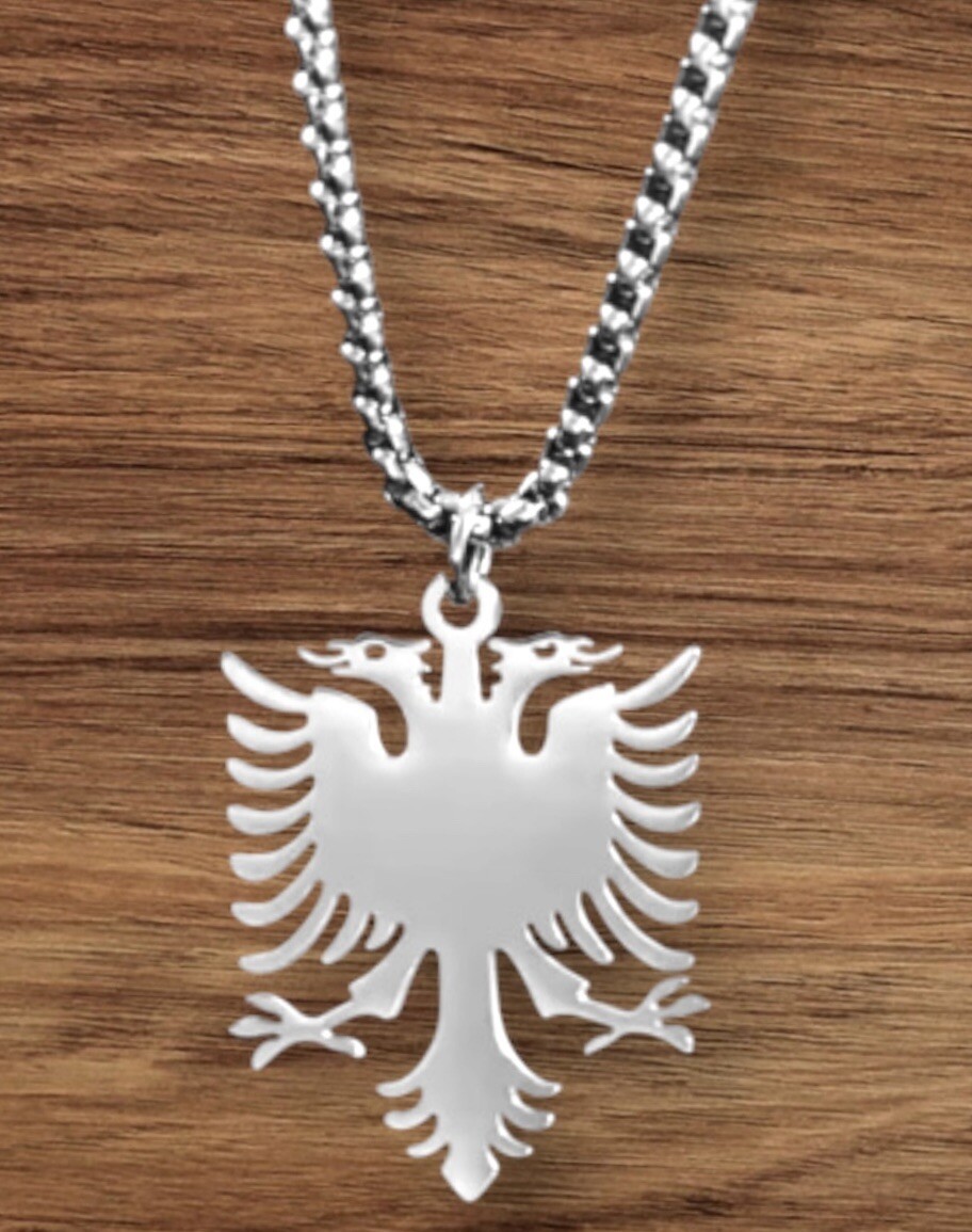 ALBANIAN EAGLE Pendant Charm WITH NECKLACE Chain - Stainless Steel Silver Color
