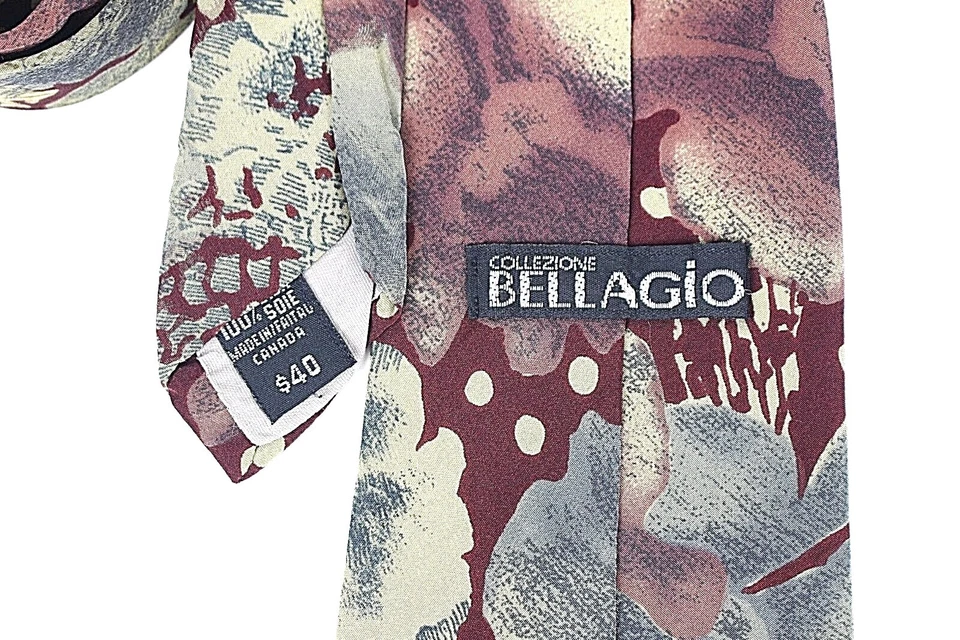 Corbata de diseñador Bellagio Collezione para hombre floral roja 100 % seda L-62 W-4 nueva sin etiquetas Foto 3 de 3