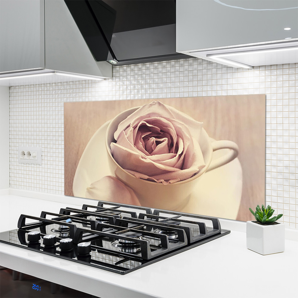 Crédence de cuisine en verre 120x60cm Art Tasse Rose pour protection murale