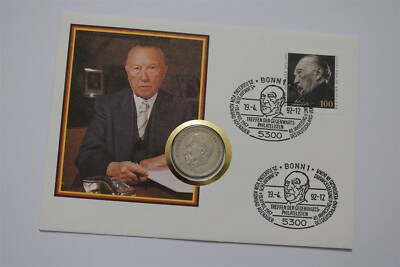 GERMANY FEDERAL 2 MARK 1985 J KONRAD ADENAUER COIN COVER B46 #83