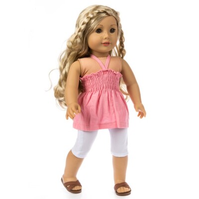 Doll Clothes 18'' Capri Pants White op Peach Halter Strap Fit American Girl Dolls