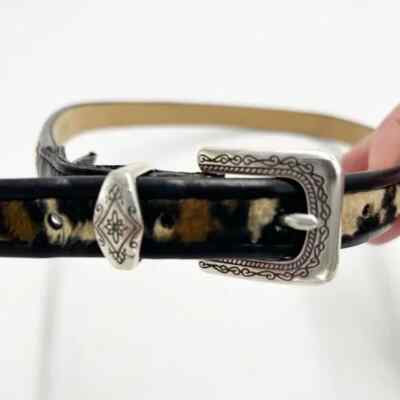 Vintage BRIGHTON Western Skinny Leopard Faux Fur Black  display picture 1