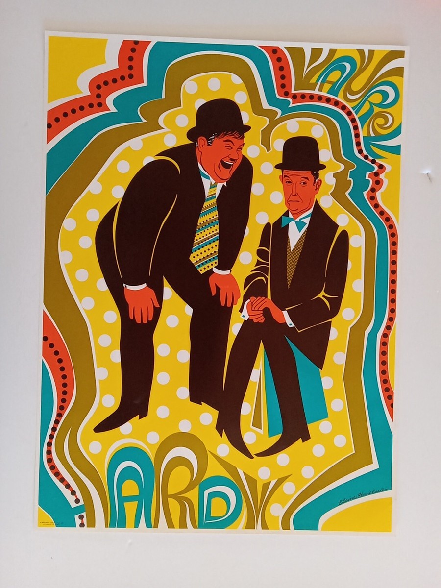 Vintage Original Laurel And Hardy Poster By Elaine Hanelock 1968