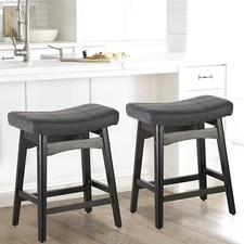 Saddle Bar Stools Set of 2 Kitchen Counter Height Dining Chairs w/Solid Wood Leg