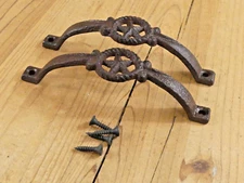 2 Cast Iron RUSTIC Drawer Pulls Handle Texas Star Fancy Western Cowboy Cabinet