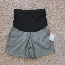 NWT A Glow 2 Olive Green Maternity Shorts Pockets 44 Retail Tummy Panel Pull On