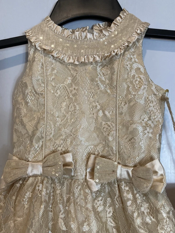 Trish Scully ребенка платье девочек размер 2T золото кружева блестки тюль ярусный банты - Изображение 3 из 4