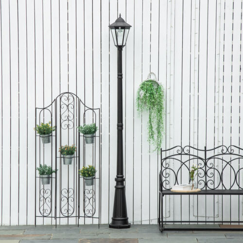 92.5" Outdoor Lamp Post Light Solar-Powered Streetlight w/ Clear Glass Black - Picture 5 of 11