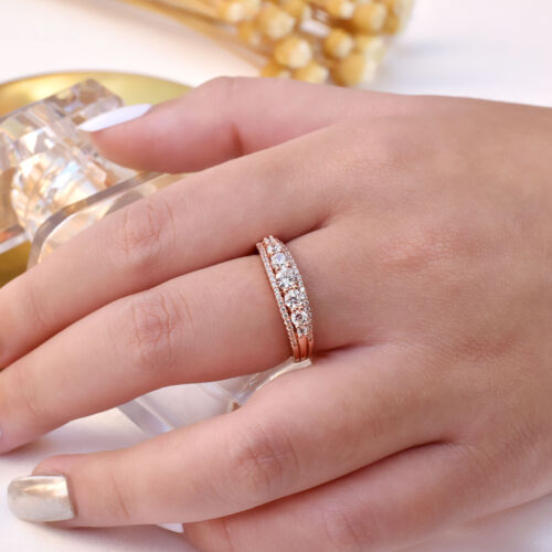 Rose Gold Over Solid Silver Wedding Band for Women Eternity Promise Ring Size 7 - Picture 3 of 8
