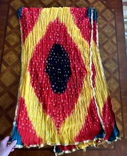 Vintage Sheer Cotton Scarf Stole Art to Wear Maximalist Red Gold XXL 80"x38"