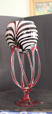 JOZEFINA KROSNO POLAND RED AND WHITE OCTOPUS FOOTED JELLY FISH ART VASE 19''